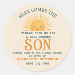 Elegant Baby Shower Invitation with Family Name  Runder Aufkleber