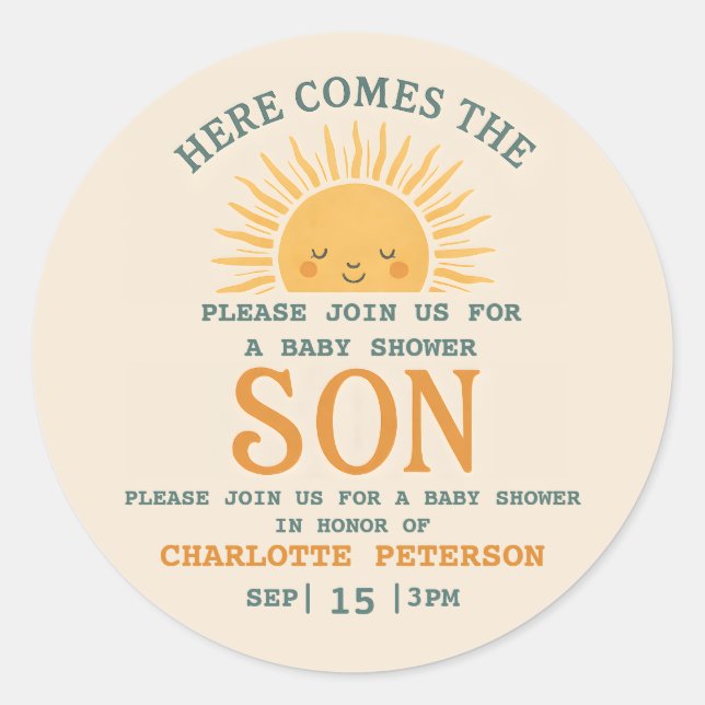 Elegant Baby Shower Invitation with Family Name  Runder Aufkleber (Vorderseite)