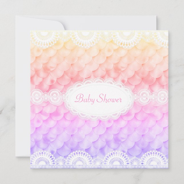 ELEGANT BABY SHOWING INVITATION Regenbogen MERMAID Einladung (Vorderseite)