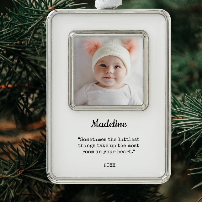 Elegant Baby's First Christmas Foto Rahmen-Ornament Silber (Elegant Baby's First Christmas Photo Christmas Ornament )