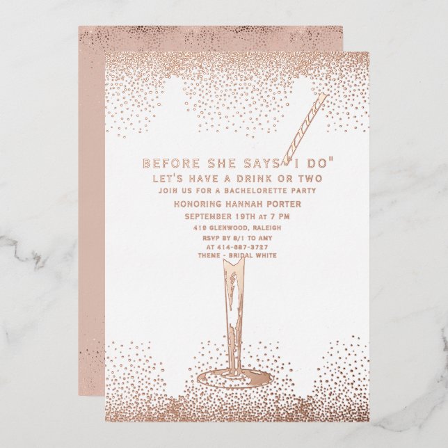 Elegant Bachelorette Einladung | Rotgold (Vorderseite/Rückseite)