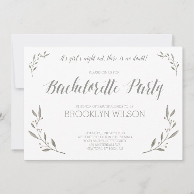 Élégant Bachelorette Invitations Gray Floral (Devant)