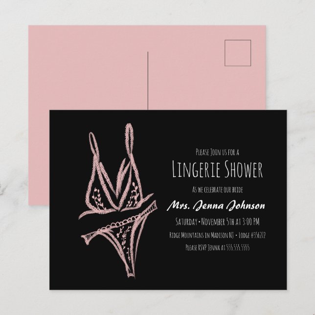 Elegant Bachelorette Lingerie Brautparty Pink  Postkarte (Vorne/Hinten)