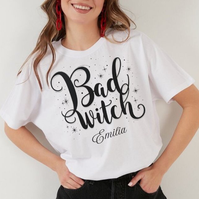 Elegant Bad Witch Name Halloween Schwarz-Weiß Sweatshirt (Von Creator hochgeladen)