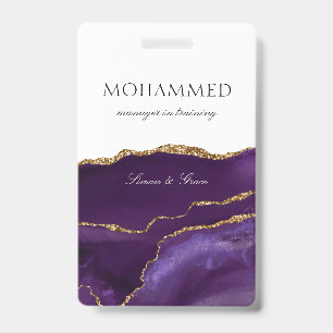 Élégant Badge Employé Personnalisé en Agate Violet