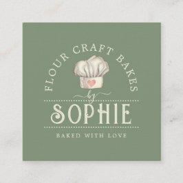 Elegant Baker's Pastry Koch Logo Cream Sage Green Quadratische Visitenkarte