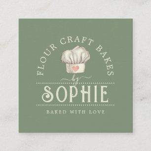 Elegant Baker's Pastry Koch Logo Cream Sage Green Quadratische Visitenkarte