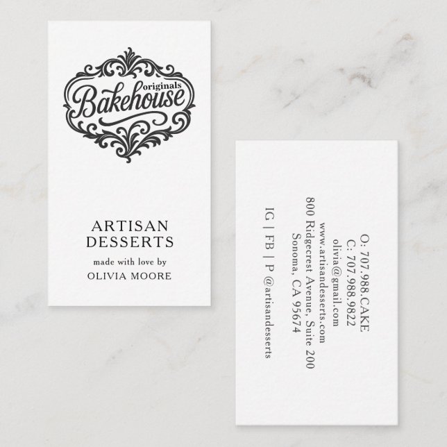 Elegant Bakery Baker Pastry Chef Visitenkarte (Vorne/Hinten)