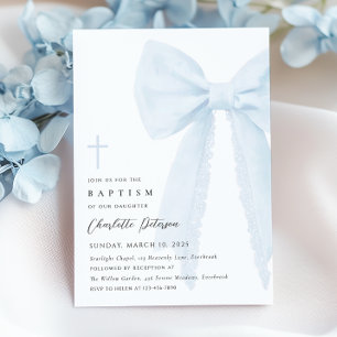 Élégant Baptême Bleu Bow Invitation