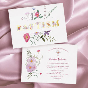 Élégant Baptême Fleur sauvage Foil Invitation