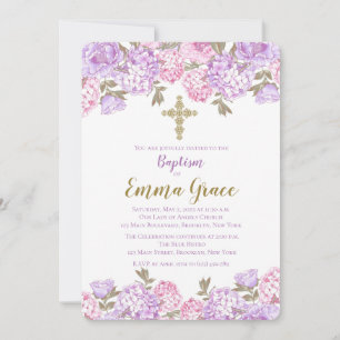 Élégant baptême floral   Christening Invitation