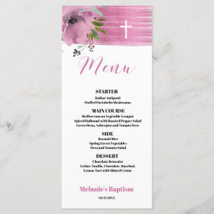 Élégant Baptême rose moderne 4x9 Carte menu plat