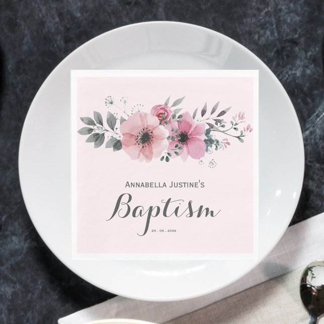 Elegant BAPTISM Rosa Floral Serviette (Von Creator hochgeladen)