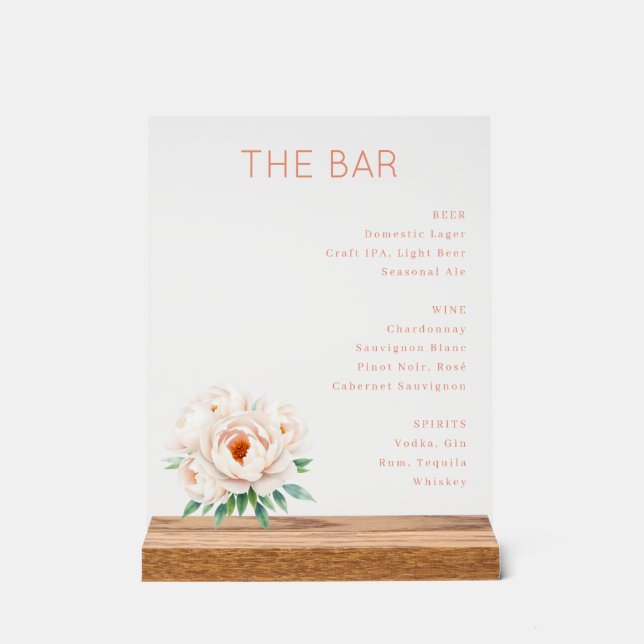 Elegant Bar Menu with Floral Design Acrylschild (Vorderseite)