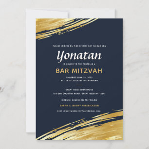 Elegant Bar Mitzvah Navy Blue Gold Einladung