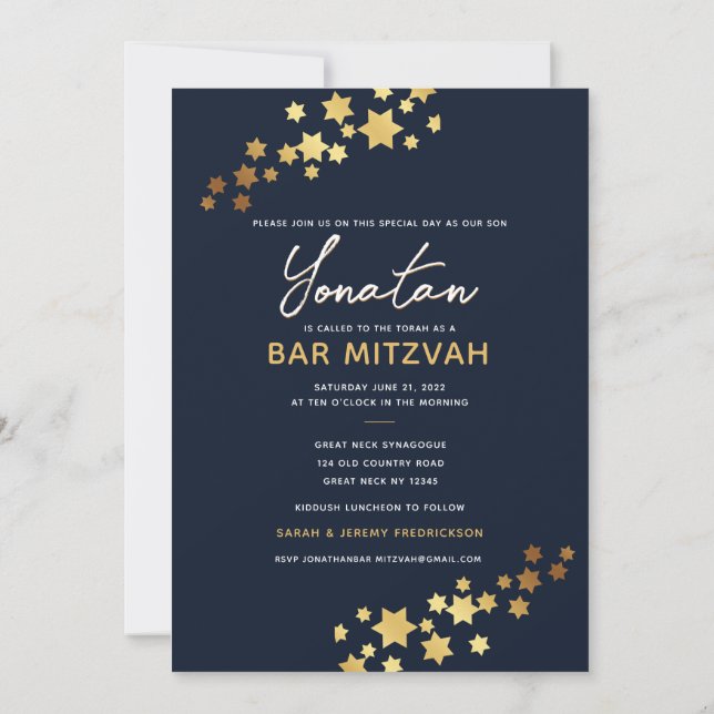 Elegant Bar Mitzvah Navy Gold Einladung (Rückseite)