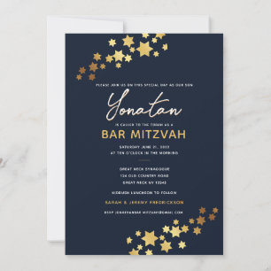 Elegant Bar Mitzvah Navy Gold Einladung