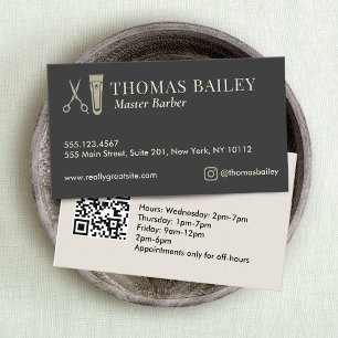 Elegant Barber Buzzer und Scissors QR Visitenkarte