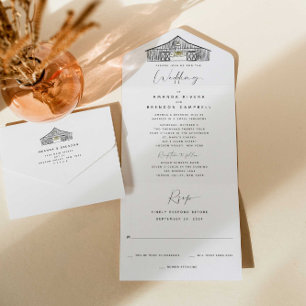Elegant Barn Kleine Zeremonie Empfang Hochzeit All In One Einladung