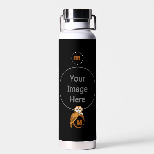 Elegant Barn Owl Monogram Trinkflasche (Rückseite)