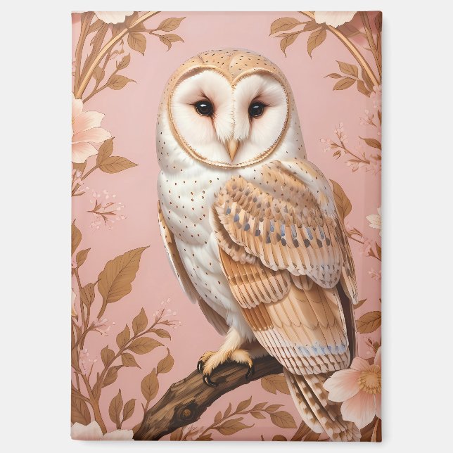 Elegant Barn Owl Pink and Gold Floral  Magnet (Vorderseite)