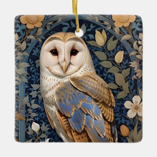 Elegant Barn Owl William Morris Inspiriert Keramikornament (Vorderseite)