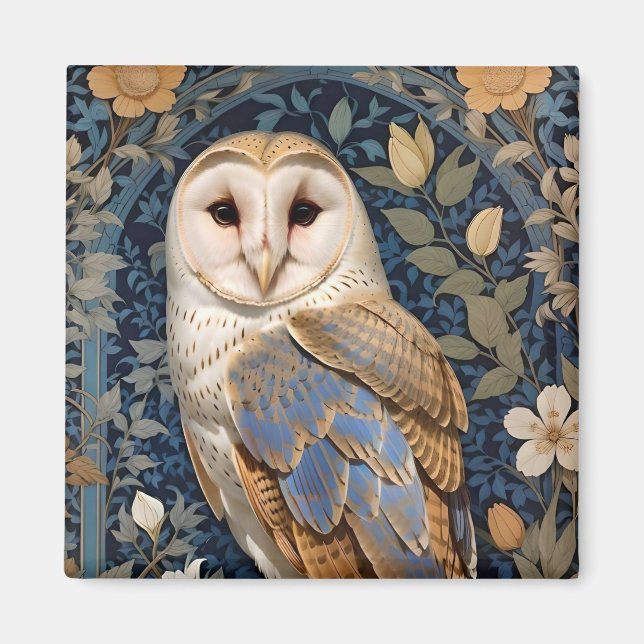 Elegant Barn Owl William Morris Inspiriert Magnet (Vorne)