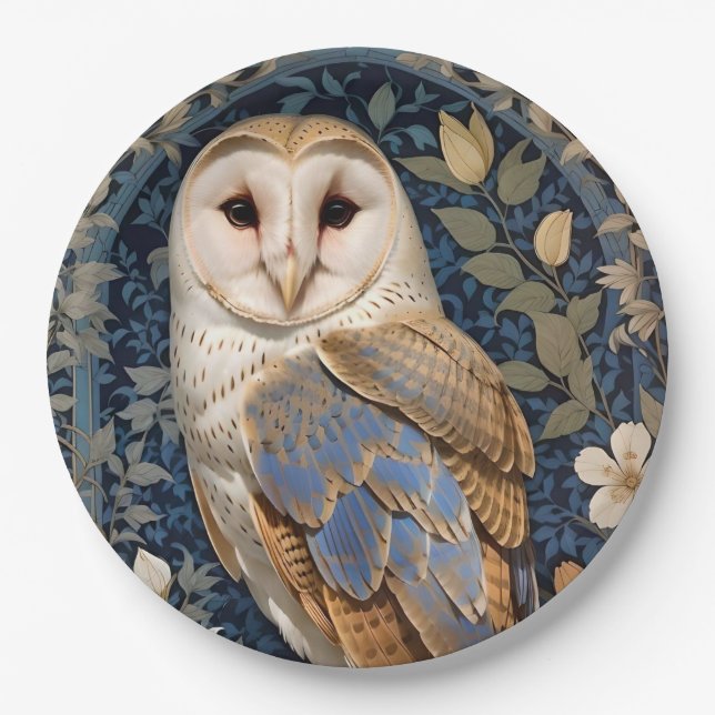 Elegant Barn Owl William Morris Inspiriert Pappteller (Vorderseite)