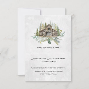 Elegant Barn   Watercolor Wedding RSVP Ankündigung