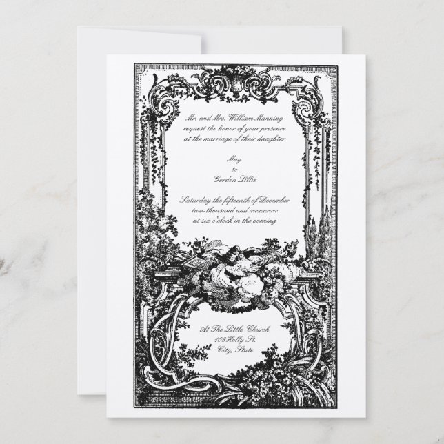 Elégant Baroque Rococo Oiseaux Mariage Invitations (Devant)
