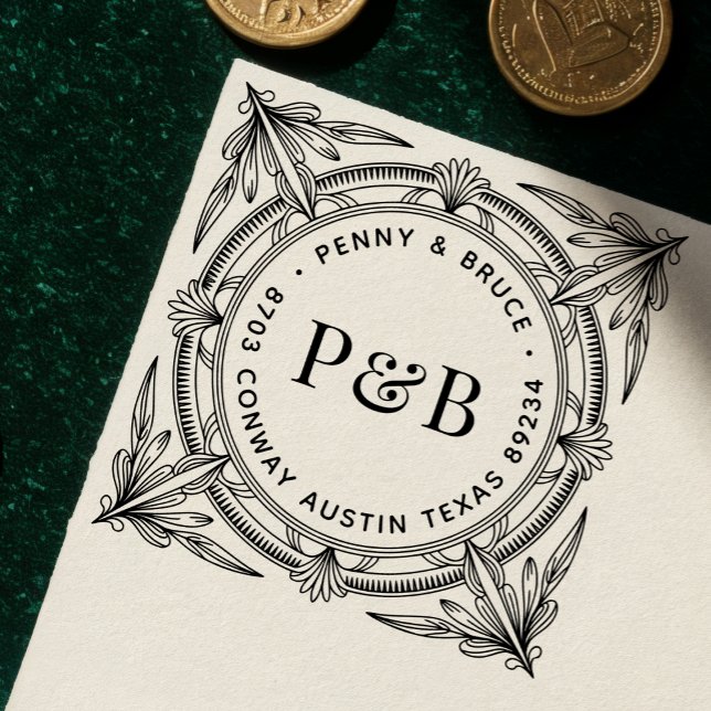 Elegant Baroque Wooden Return Address Stamp Gummistempel (Von Creator hochgeladen)