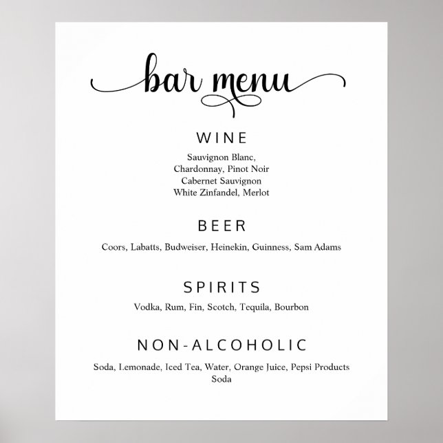 Élégant barre de menu Mariage blanc Poster (Devant)