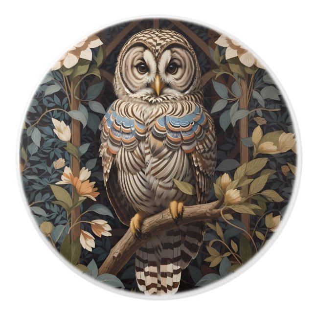 Elegant Barred Owl William Morris Inspiriert Keramikknauf (Vorderseite)