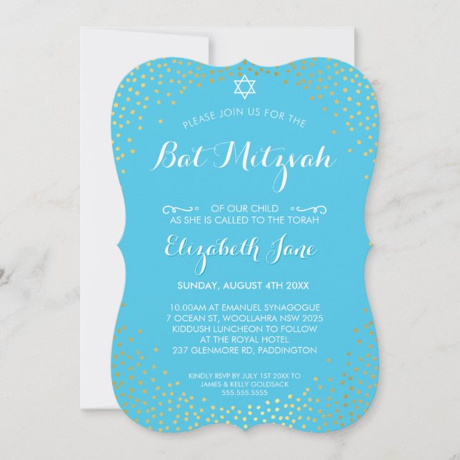 ELEGANT BAT MITZVAH Mini rustikale Goldkonfetti aq Einladung (Vorderseite)