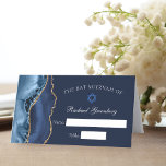 Elegant Bat Mitzvah Navy Blue Gold Agate Platzkarte<br><div class="desc">Eleganter Marineblau und Goldmedaille schmücken die Seite dieses modernen Bat Mitzvah Empfangs gefaltete Platzkarte. Der Name Ihrer Tochter ist in einem wunderschönen kursiven Drehbuch unter dem Stern von David geschrieben. Ideal für eine schicke, stilvolle jüdische Familie, die ihren Jungen feiert, der zur Tora gerufen wird. Passen Sie diese Platzkarten von...</div>