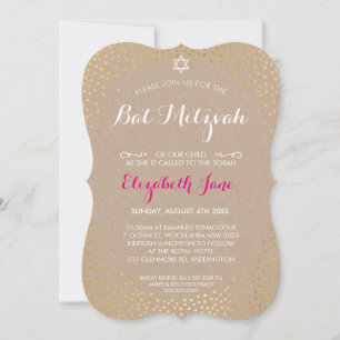 ELEGANT BAT MITZVAH rustikaler Goldkonfetti Einladung