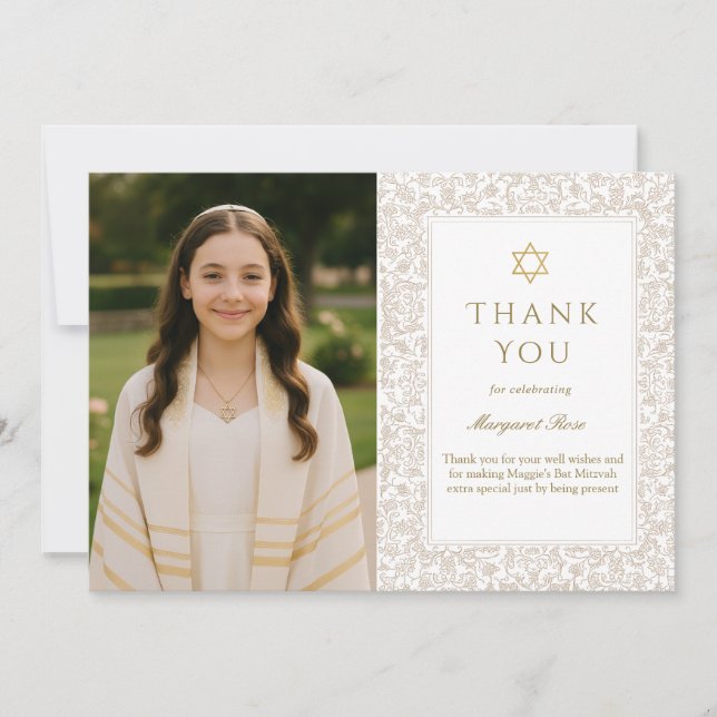 Elegant Bat Mitzvah Thank You Card Einladung (Vorderseite)