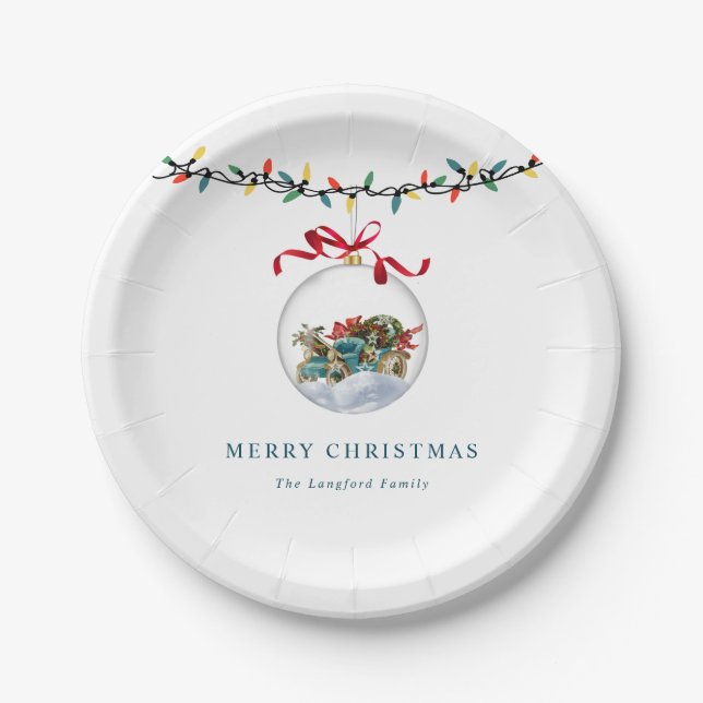 Elegant Bauble Red Bow Frohe Weihnachten Pappteller (Vorderseite)