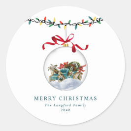 Elegant Bauble Red Bow Frohe Weihnachten Runder Aufkleber