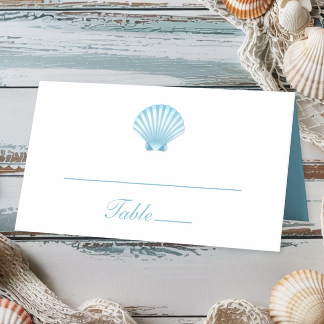 Elegant Beach Blue Nautical Seashell Wedding Platzkarte (Von Creator hochgeladen)
