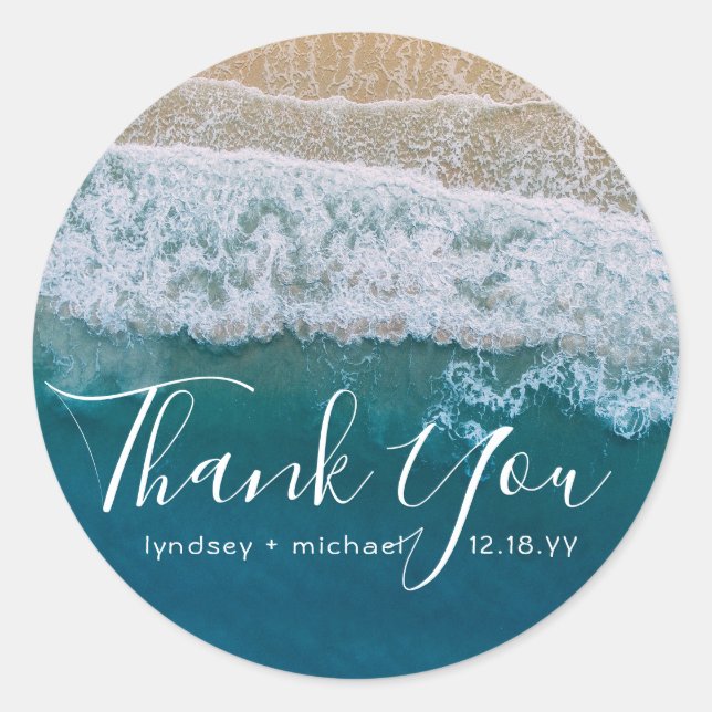 Elegant Beach Blue Ocean Vielen Dank Gastgeschenk  Runder Aufkleber (Vorderseite)