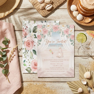 Elegant Beach Blush Pink Floral Birthday  Einladung