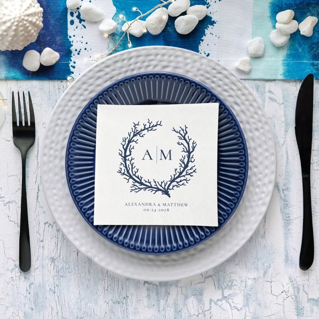 Elegant Beach Nautical Monogram Wedding Serviette (Von Creator hochgeladen)