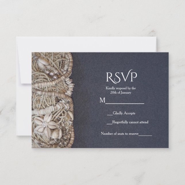 Elégant Beach Puka Shells Mariage Carte RSVP (Devant)