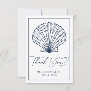 Elegant Beach Seashell Navy Blue Wedding Dankeskarte