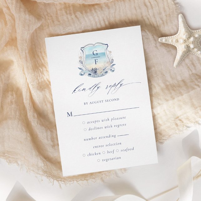 Elegant Beach Wappen Monogram Wedding RSVP Karte (Von Creator hochgeladen)