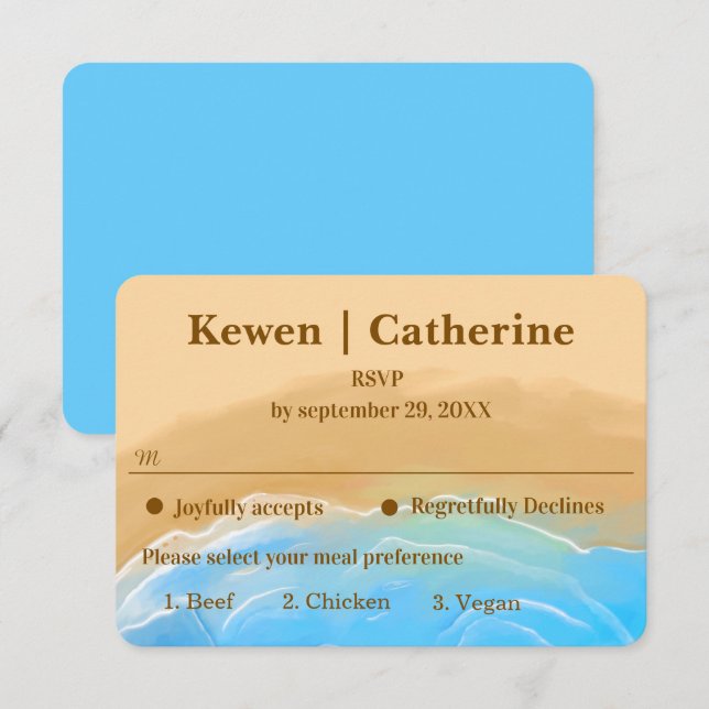 Elegant Beach Watercolor wedding rsvp card (Devant / Derrière)