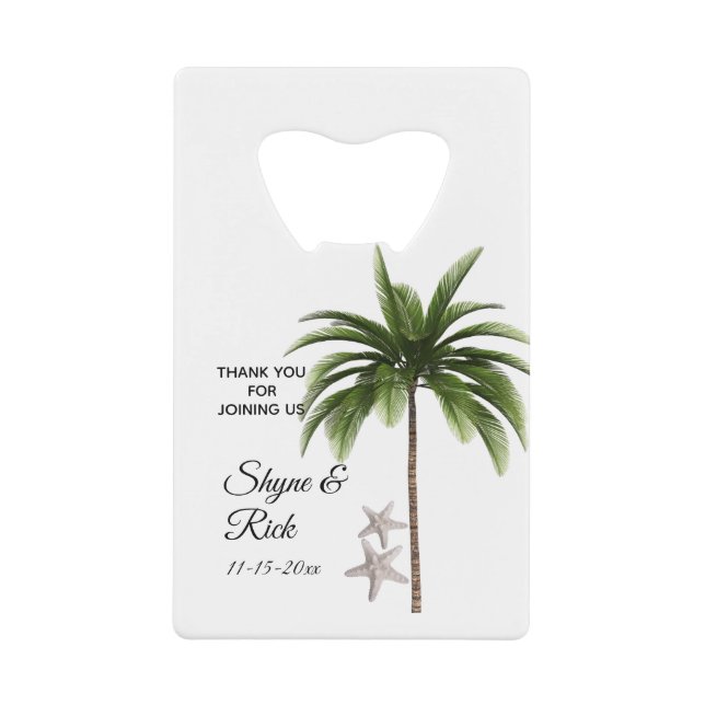 Elegant Beach Wedding Palm Tree Vielen Dank Geldbeutel Flaschenöffner (Vorderseite)