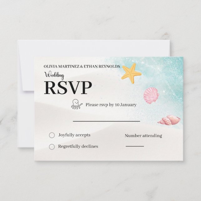 Elegant Beach Wedding RSVP Card (Devant)