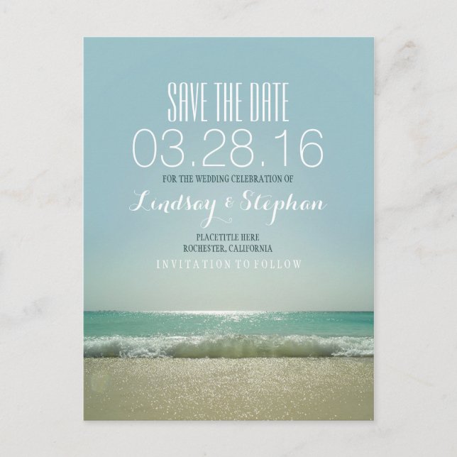 Elegant Beach Wedding Save the Date Ankündigungspostkarte (Vorderseite)